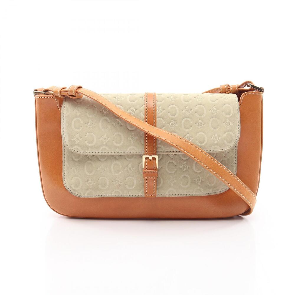 Celine C Macadam Shoulder Bag Leather Suede Ivory White Brown